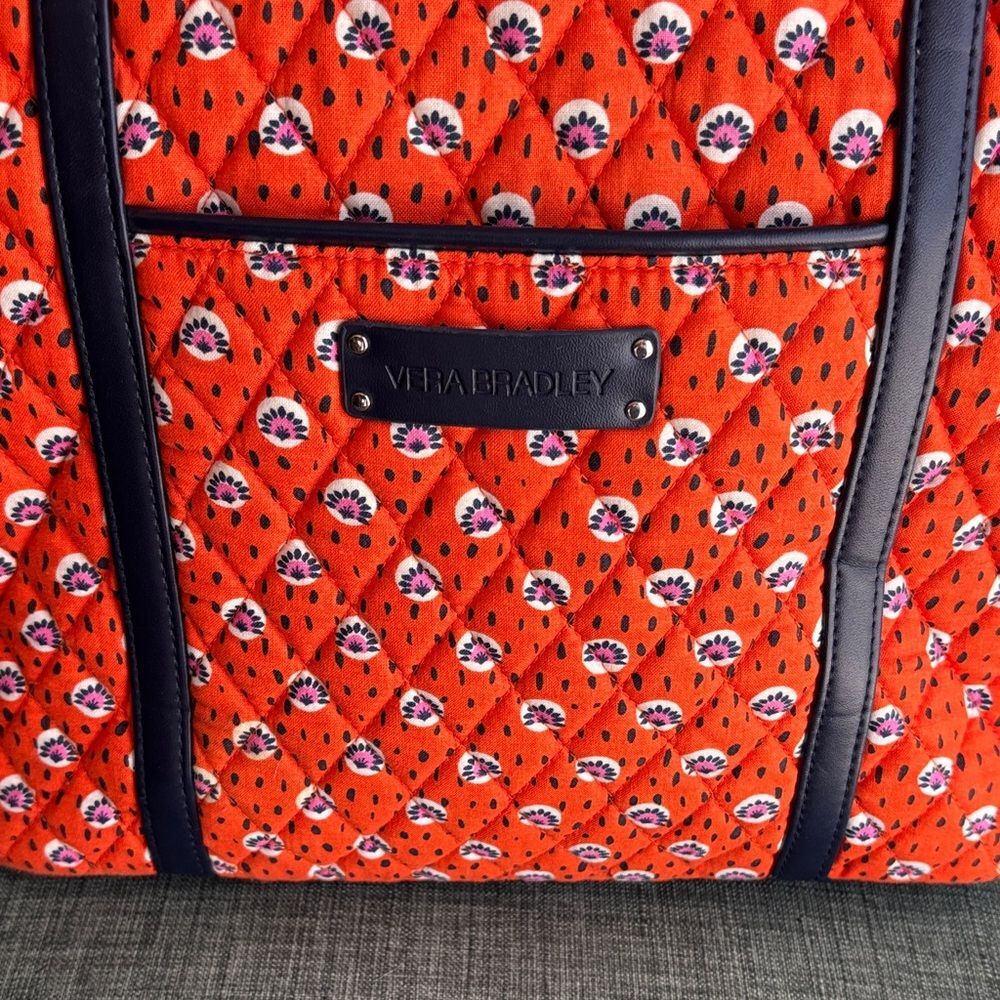 Vera Bradley Trimmed Rio Rosie large Tote purse shoulder bag orange NWOT beach - Picture 4 of 12